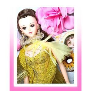 VTG Takara Japan LINA Fashion Doll Jenny Friend Barbie Jenny's Club Gold Dress